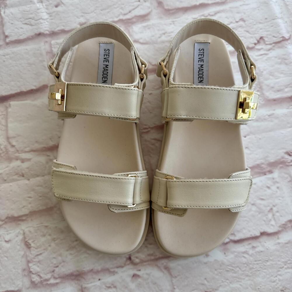 Steve Madden Leather Mona Platform Cream Bone Sandals 9 NEW No Box - Picture 2 of 8